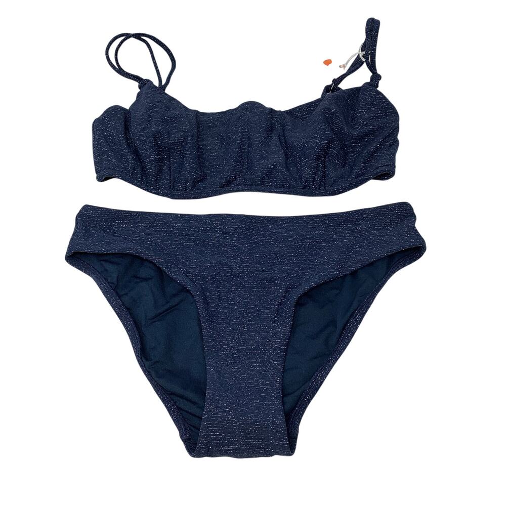Seafolly Bikini Set Womens US 6 D Cup Navy Metallic Underwire Bustier Swimsuit